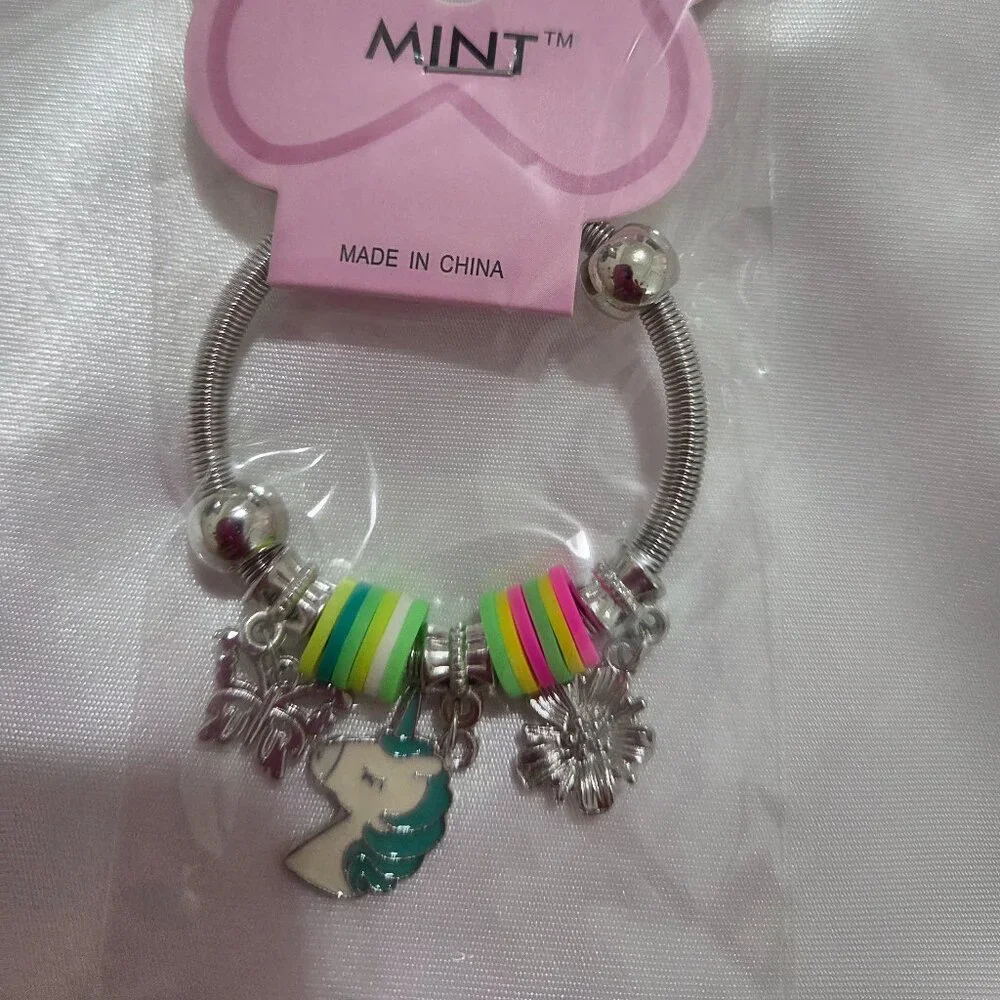 Mint Baby Small Metal Bracelet Lot of 8 Colorful Charm Bangles Kids Jewelry Set